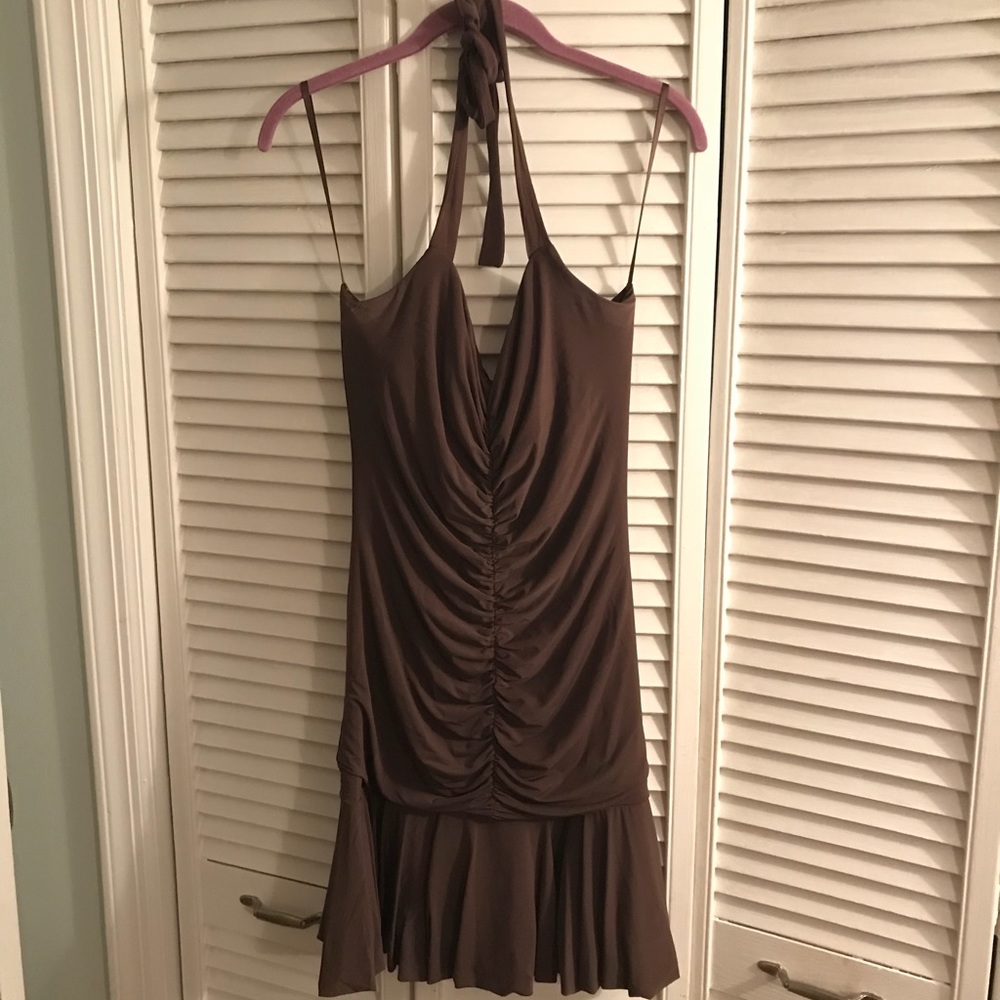 BCBG brown halter top cocktail dress size S